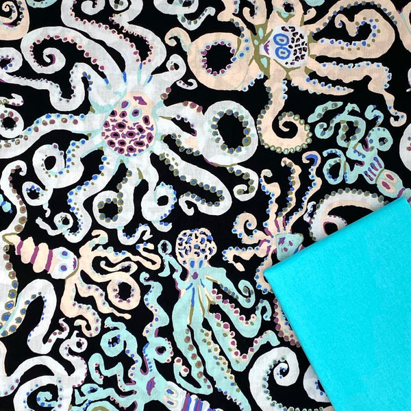 Half Metre Heaven: Kaffe Fassett Collective 'Octopus' Black with Aqua