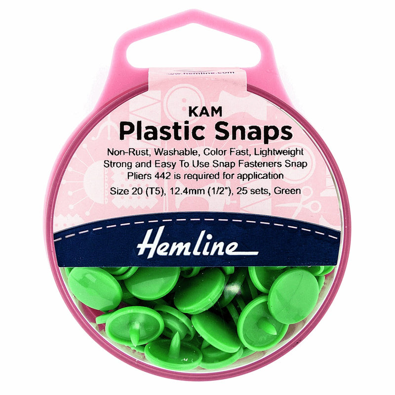 Hemline KAM Plastic Snaps: 25 x 12.4mm Set: Green