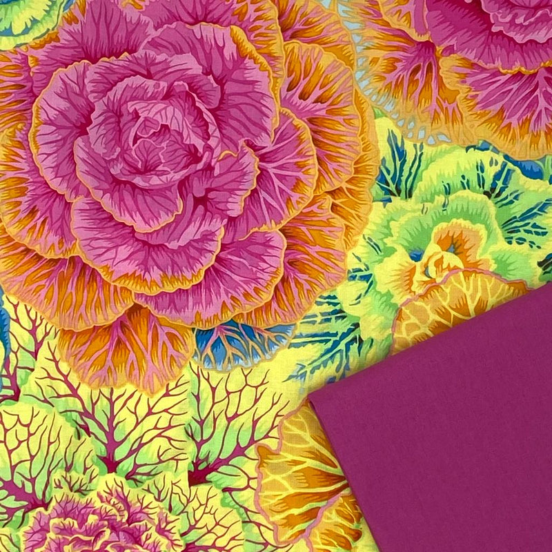 Half Metre Heaven: Kaffe Fassett Collective 'Brassica' PWPJ051 Yellow with Raspberry