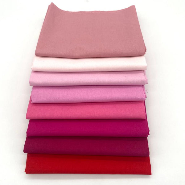 8x FQ Cotton Plains: Blush, Light Pink, Pink, Fuchsia, Bright Pink, Pomegranate, Sangria, Red