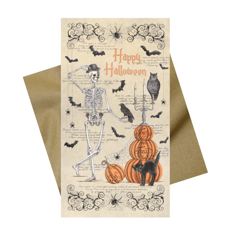 Special Buy: Deb Strain for Moda | Ghostly Greetings Panel in Parchment with 75cm cotton plain in #9 Bamboo