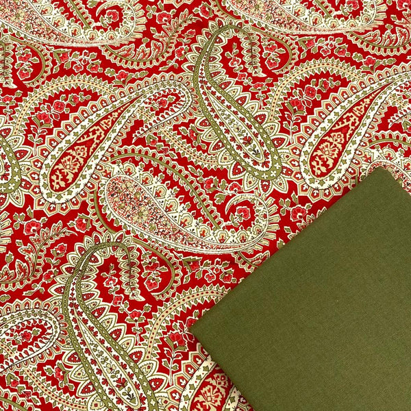 Half Metre Heaven: 3 Sisters for Moda | Poinsettia Plaza 'Plaza Paisley' Crimson 44292 12 with Moss