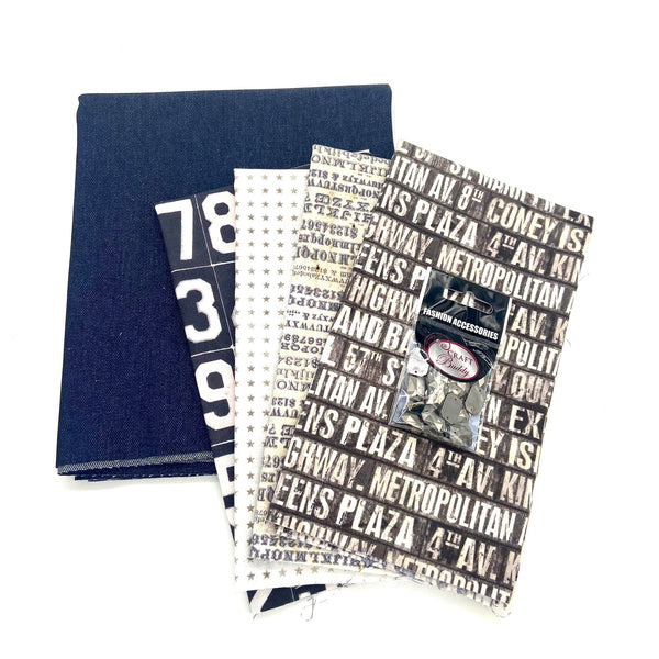 Tim Holtz Eclectic Elements Monochrome Fat Quarter Bundle with 1/2m of Denim & Chrome Sew-On Gems