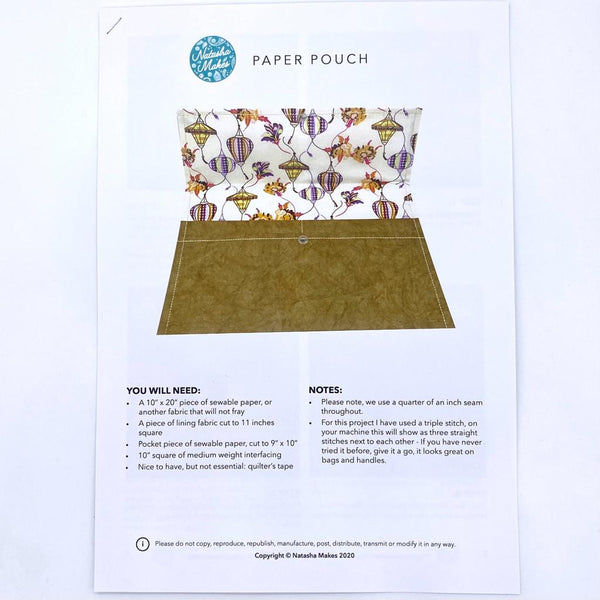 INSTRUCTIONS: Natasha's 'Paper' Pouch: PRINTED VERSION
