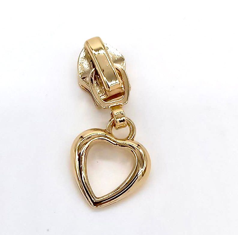 Metal Zip Slider with HOLLOW HEART Zipper Pull x 1: Light Gold