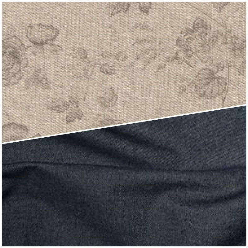 FABRIC DUO: 2x 1/2m: Moda | Sister Bay Mochi Linen: 44270 35L Natural/Driftwood FLORAL + Indigo Denim CTO