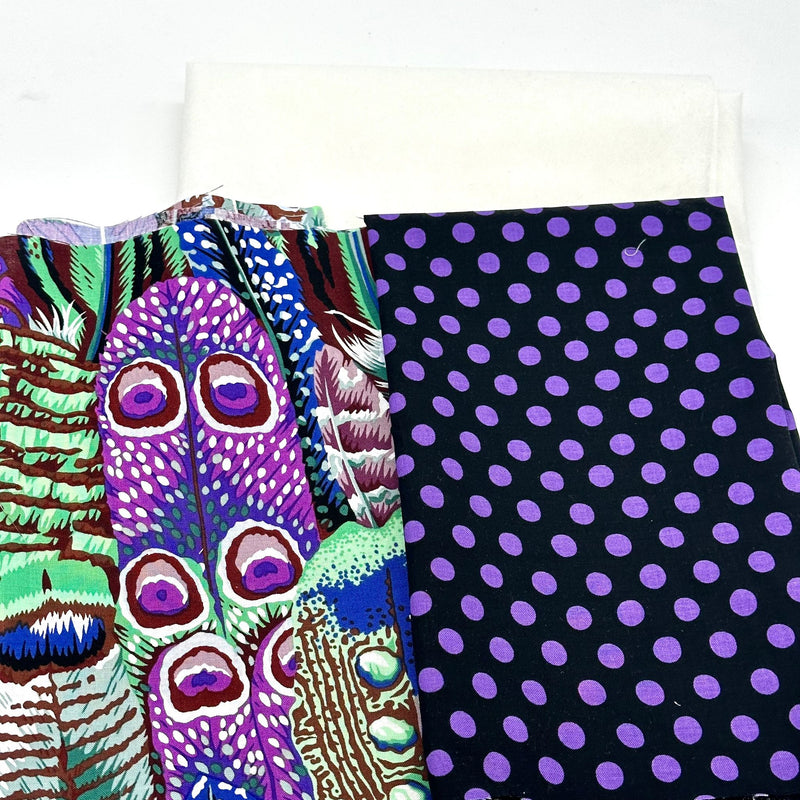 FQ Duo + 1/2m Interfacing: Kaffe Fassett Collective 'Feathers' Contrast + 'Spot' Black