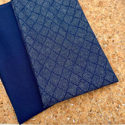 FABRIC KIT: Cork-Bottomed Pouch: Robert Kaufman Fabrics 'Geometric' Navy + Silver Fleck Cork + Navy