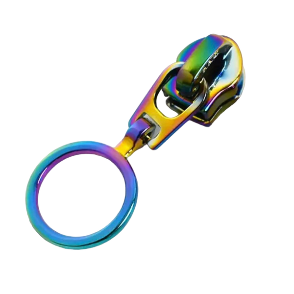 HARDWARE: Metal Zip Slider with HOLLOW CIRCLE Zipper Pull x 1: SIZE 5: Rainbow