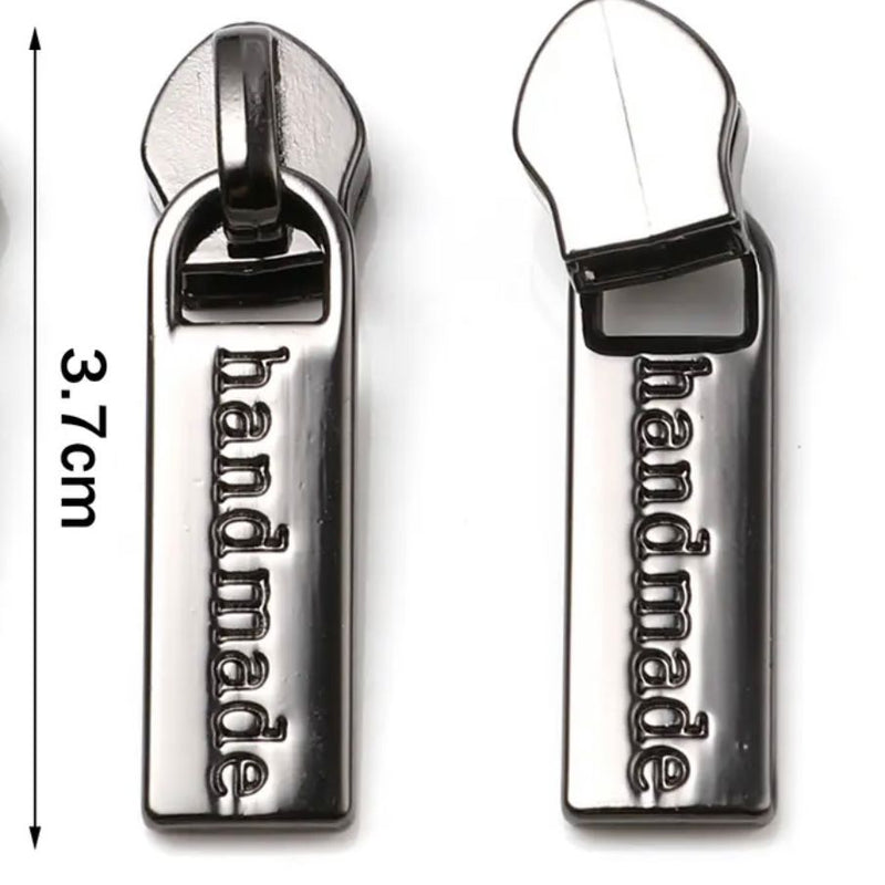 Metal Zip Slider with Zipper Pull x 1: "HANDMADE": Gold colour