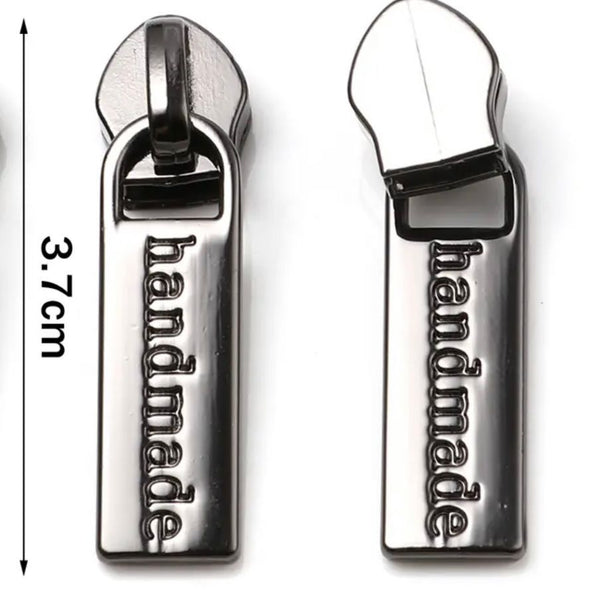 Metal Zip Slider with Zipper Pull x 1: "HANDMADE": Gunmetal colour