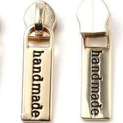 Metal Zip Slider with Zipper Pull x 1: "HANDMADE": Gold colour