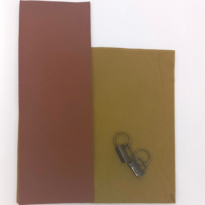 FABRIC + HARDWARE: Luxury Faux Leather or PU Key Fob Lanyard: Tan LEATHER EFFECT with Mustard Felt