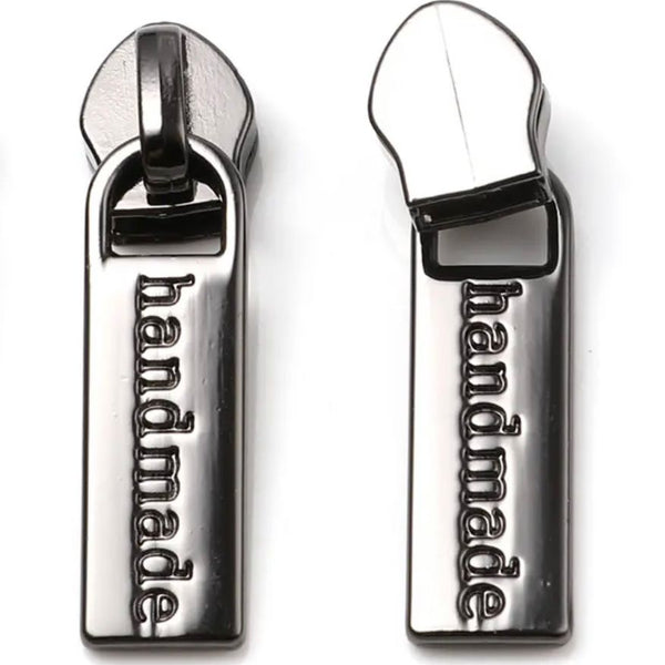 Metal Zip Slider with Zipper Pull x 1: "HANDMADE": Gunmetal colour