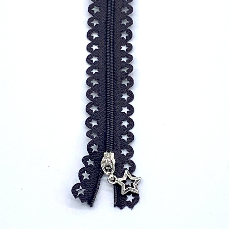 Lace Zip with Star Detail 25cm - Dark Grey