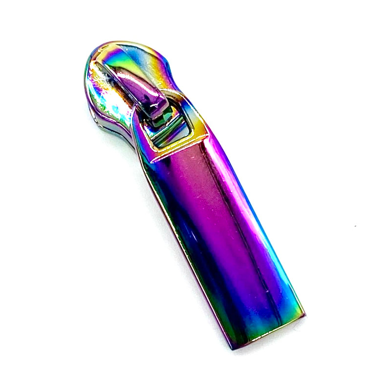 HARDWARE: Metal Zip Slider with Rectangular Bar Zipper Pull x 1: SIZE 5: Rainbow